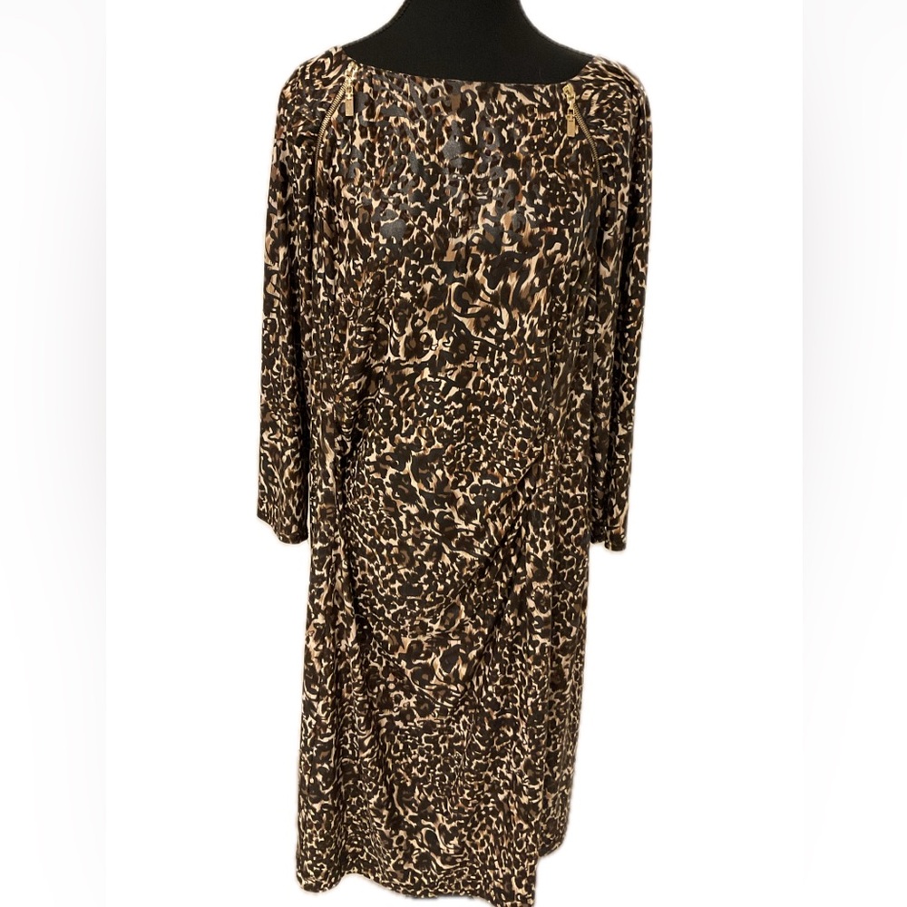 Joseph Ribkoff Printed Shift Dress with Gold Faux  Decorative ZIppers .